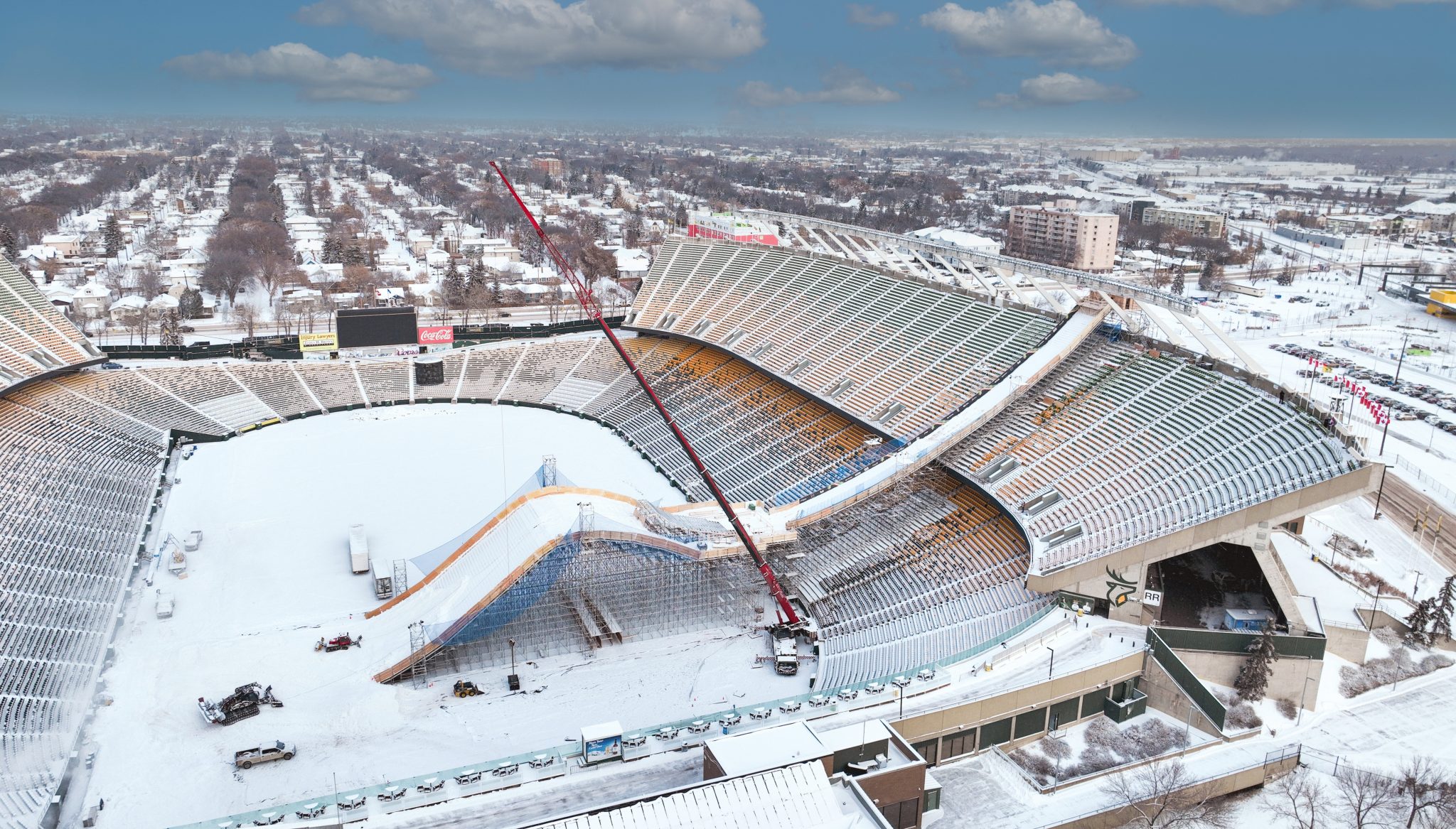 Edmonton stadium transformed into snowboard ramp Mechanical Business